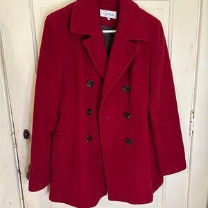 Calvin Klein Women's Red Double-Breasted Wool Blend Coat size 8